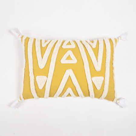 Handwoven Cotton Geometric Shaggy Tufted Lumbar Cushion Cover with Tassels