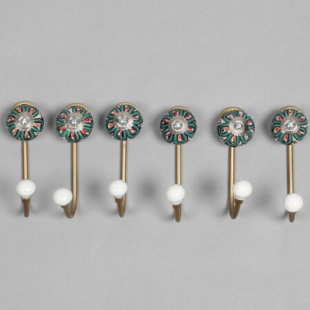 Ceramic Floral & Gold-Toned Iron Hooks (Set of 6)