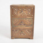 Hand Carved Wooden Chest of 3 Drawers with Brass Accents