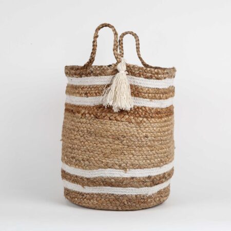 Jute Storage Basket with white stripes