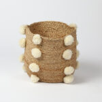 Hand Braided Pom Pom Jute Basket