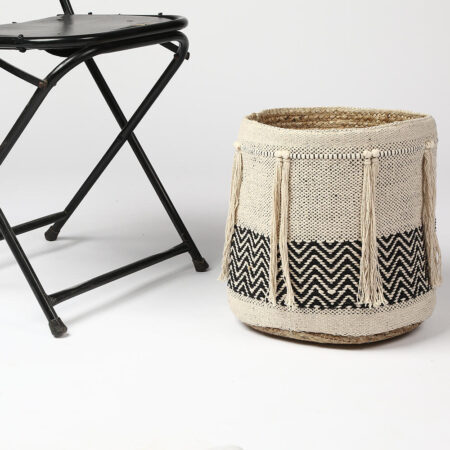 Handwoven Geometric Tasseled Storage Basket (small)