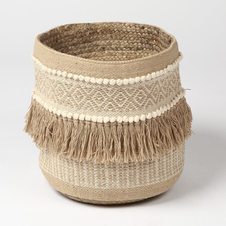 Handwoven Sandy Tasseled Storage Basket