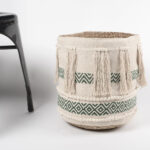 Handwoven Olive Cotton & Braided Jute Basket