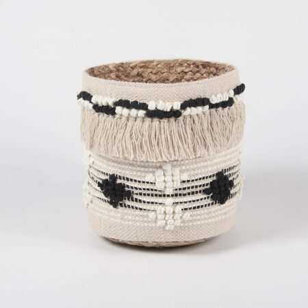 Textured Handwoven Cotton & Braided Jute Basket