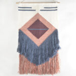 Handwoven Diamond Wall Hanging with Cadet & Rose Fringes