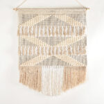 Handwoven Cotton White & Beige Fringed Wall Hanging
