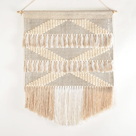 Handwoven Cotton White & Beige Fringed Wall Hanging