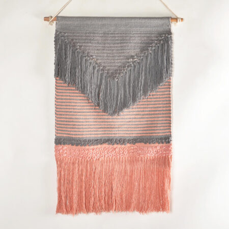 Handwoven Cotton Grey & Pink Wall Hanging