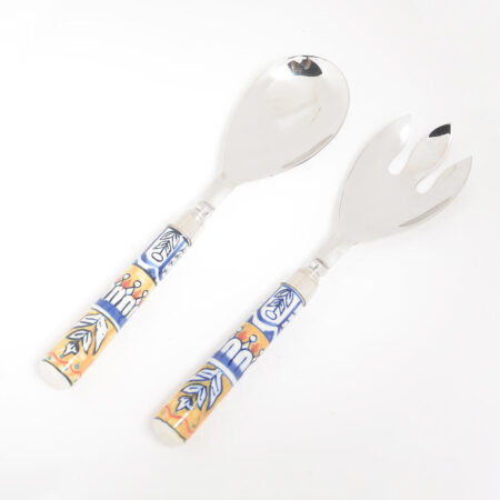 Hand Painted Ceramic & Stainless Steel Salad Servers Combo
