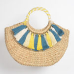 Tasseled Basket Woven Cane Moon Handbag