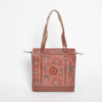 Traditional Motifs Kutch Leather Brown Bag