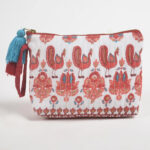 Botanical Red Peacock Printed & Quilted Travel Pouch