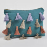 Multicolor Tasseled Pine Green Travel Pouch